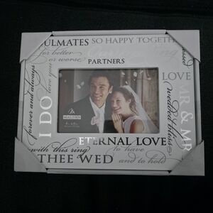 Malden White Wedding Photo Frame with Silver Accents